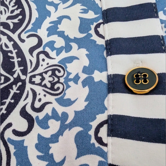 J. McLaughlin Catalina Cloth Tunic Top WOMEN'S S Biscayne Damask White Navy - Picture 7 of 15